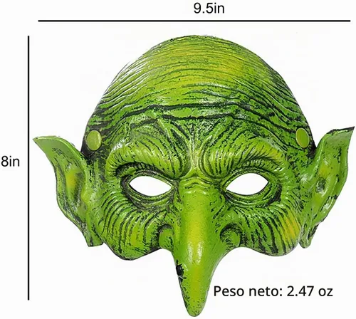 Vista 8 de Máscara de bruja vieja para mascarada, duende de espuma de media cara, máscara de hechicera de nariz de águila para disfraz de cosplay