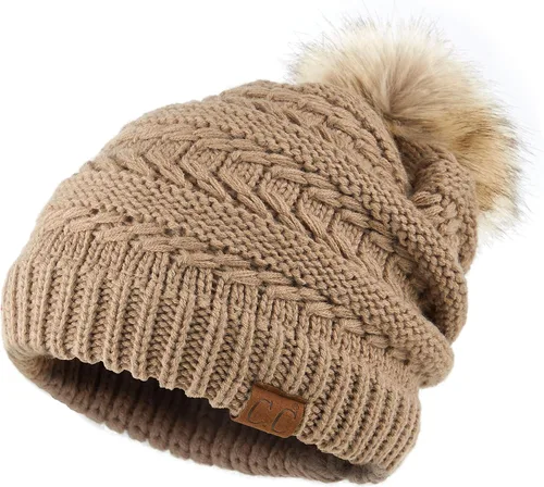Vista 63 de Gorro unisex liso con pompón y ribete (HAT-43) de C.C Hatsandscarf Exclusives Marfil