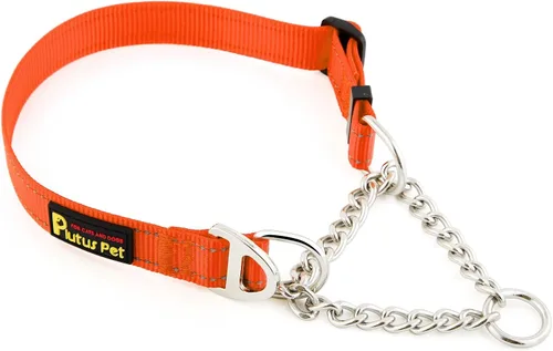 Vista 9 de Collar de perro Martingale de Plutus Pet con cadena de acero inoxidable y nylon reflectante, collar de entrenamiento ajustable sin tirón, para Beige