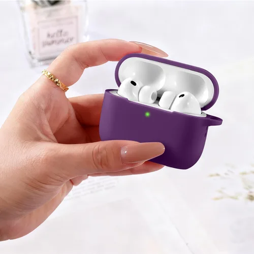Vista 7 de Lerobo Funda para AirPods Pro 3, funda protectora de silicona suave, color Púrpura