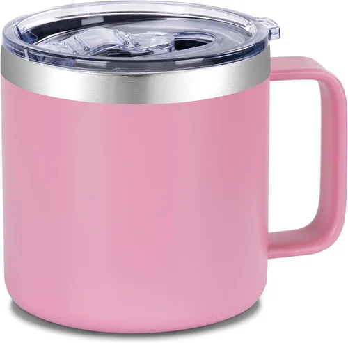 Vista 16 de VEGOND Taza de café aislada de 14 onzas con asa, taza de café de viaje de acero inoxidable con tapa, taza de café de metal al vacío de doble pared