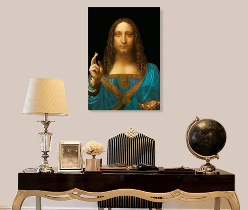 Vista 3 de ELITEART -Salvator Mundi por Leonardo Da Vinci Reproducción de pintura al óleo Giclée Wall Art Impresiones en lienzo