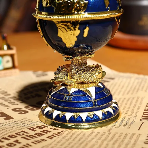 Vista 4 de Faberge - Caja de joyería de huevo con diamantes de imitación esmaltados, caja de joyería Faberge con bisagras, caja de anillos para decoración