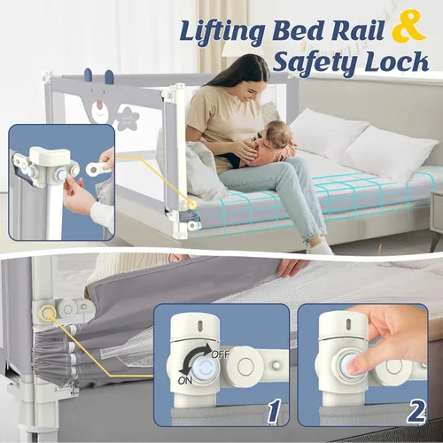 Vista 6 de JWPEHOE Barandilla de cama de 3 piezas para niños pequeños con barra de cabecero, protector de riel ajustable para cama de bebé, cama
