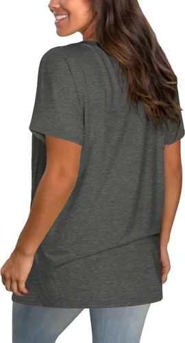 Vista 3 de Geifa Camisetas de manga corta con cuello en V para mujer, camisetas casuales de verano con bolsillo