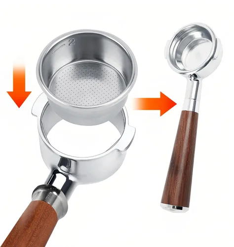 Vista 5 de Tiiyee Filtro de café de acero inoxidable, portafiltro de café expreso, taza de cesta, filtro poroso no presurizado, filtro poroso, accesorios