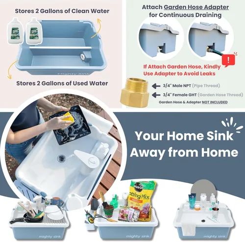 Vista 6 de Fregadero portátil Mighty Sink: Estación de lavado patentada con grifo electrónico 2 galones Fácil instalación