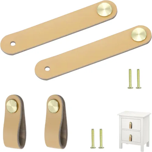 Vista 7 de Tiradores y perillas de cuero para cajones, manijas suaves para gabinetes, pomos de puerta modernos para muebles, armarios, aparadores, manija Negro