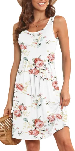 Vista 3 de Akihoo Vestidos de verano para mujer, casual, sin mangas, midi, plisados, lisos, estilo tanque