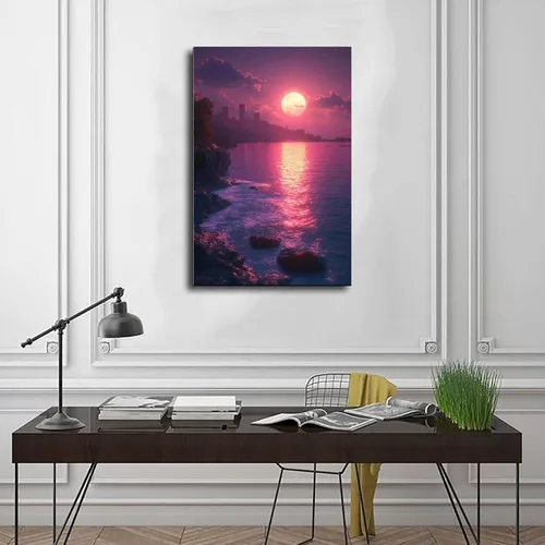 Vista 3 de Synthwave Neon Sunset Poster – Vaporwave Aesthetic Digital Art – Retro Futuristic Wall Decor for Bedroom Or Office Canvas Poster Wall Art Decor