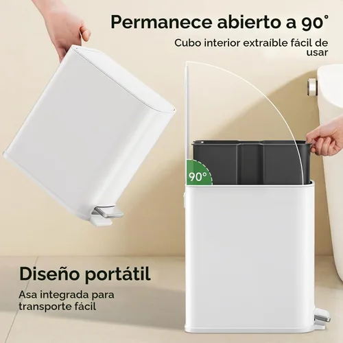 Vista 4 de TIPGO Bote de basura pequeño para baño con tapa, cierre suave, 1.3 galones Blanco
