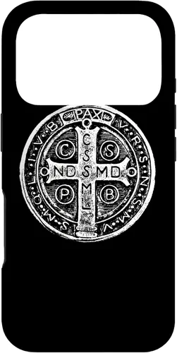 Vista 30 de Funda cristiana católica para iPhone 16 con medalla de San Benito de San Benito