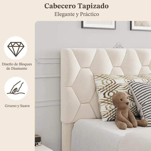 Vista 8 de GarveeHome Marco de Cama de Plataforma Tamaño Twin con Cabecera Tapizada y Soporte de Listones de Madera, Base de Colchón Tapizada/No Necesita Beige
