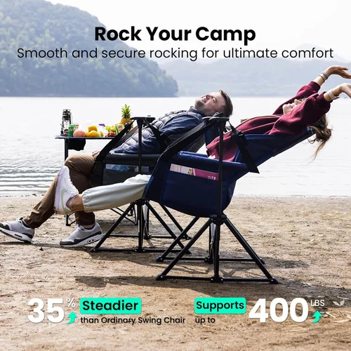 Vista 3 de Silla de camping hamaca para adultos con respaldo ajustable, silla hamaca plegable acolchada resistente que soporta 400 libras, silla hamaca
