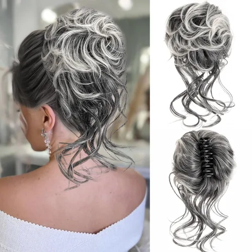 Vista 7 de 2 piezas de Extensiones de Cabello Estilo Moño Despeinado, QIAORUIXIN Extensiones de Cabello Superlargas Estilo Moño Alborotado, Envoltura Ondulada