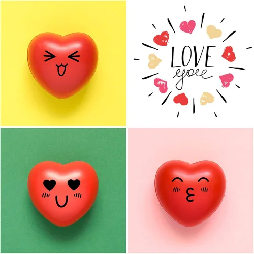 Vista 7 de 30 bolas antiestrés de corazón, mini bolas de cara sonriente de 1.5 pulgadas, juguetes de alivio del estrés en forma de corazón para niños