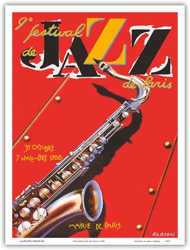 Vista 9 de 9º Festival de Jazz de París (9˚Festival de Jazz de Paris) - Póster de música vintage c.1988 - Impresión artística maestra (sin marco) 6 x 9 pulgadas