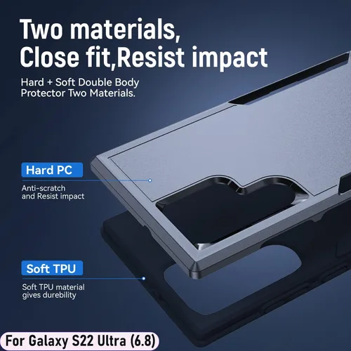Vista 3 de Funda híbrida de doble capa para Galaxy S22 Ultra de 6.8 pulgadas, resistente a los golpes, resistente a los golpes, con 1 soporte magnético