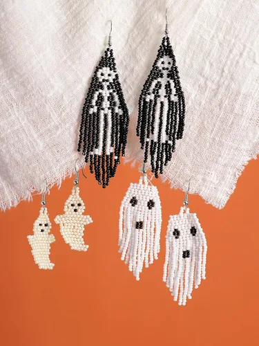 Vista 7 de OJERRY Pendientes colgantes de cuentas espeluznantes de Halloween