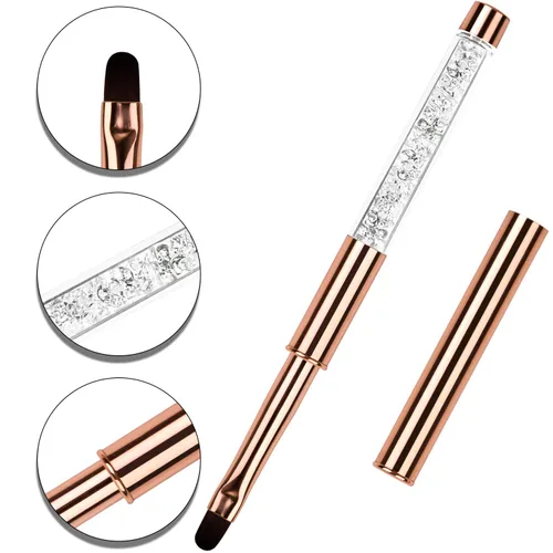 Vista 3 de 1 unids Oval UV Gel Nail Brush Rhinestone Mango Profesional Nail Art Herramientas Tamaño 8 Oro Rosa