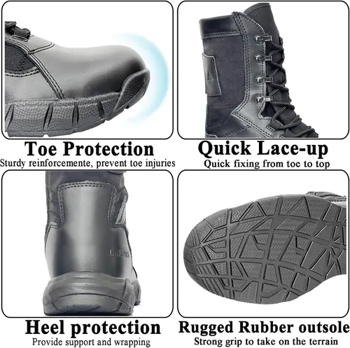 Vista 5 de Botas militares tácticas ligeras para hombre, botas de combate con cremallera lateral anticolisión con cordones para senderismo al aire libre