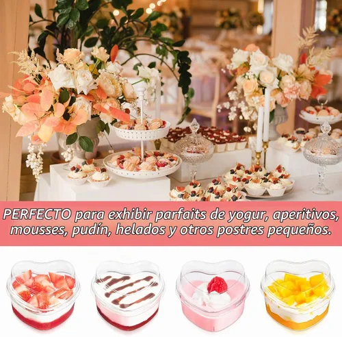 Vista 4 de Mini tazas de postre en forma de corazón de 5 onzas con tapas