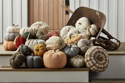 Vista 4 de Mud Pie, Gris, decoración de calabaza fáblica de oveja grande, 10 x 10 pulgadas de diámetro