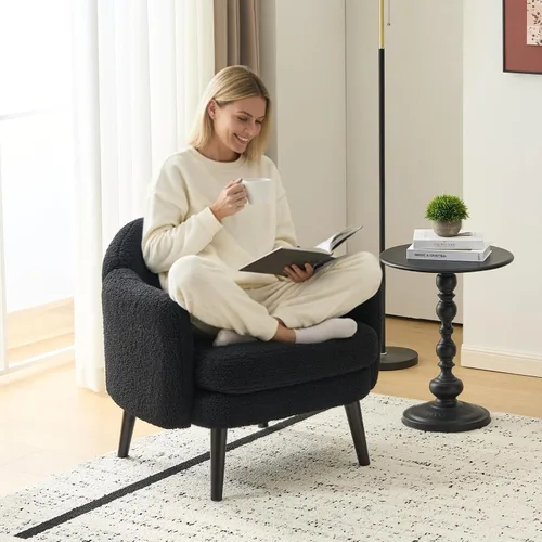 Vista 18 de VINGLI Sillón de Acento Moderno Tipo Barril de 30.3" de Ancho con Reposabrazos Track, Patas de Madera Sólida, Cómoda Silla Club Tapizada, Sofá
