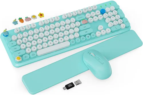 Vista 11 de Combo de teclado y mouse inalámbricos, bonita máquina de escribir Púrpura olvidado