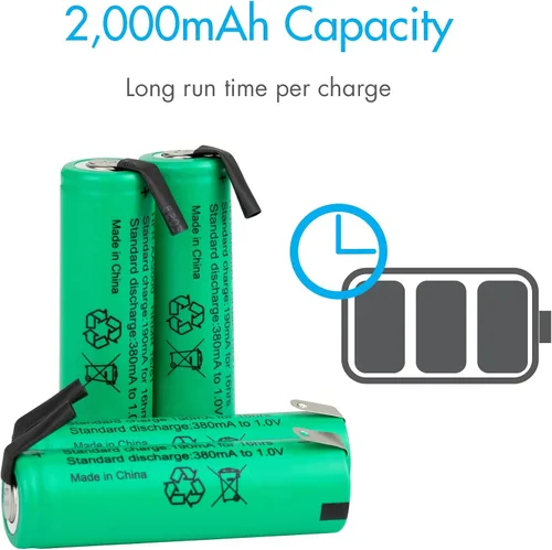 Vista 3 de Tenergy AA 1.2V NiMH 2000mAh Pilas AA recargables con parte superior plana con pestañas, paquete de 10