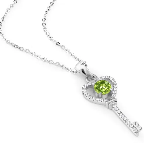 Vista 89 de Gem Stone King Collar con dije de llave de corazón para mujer, plata de ley 925, piedra natal de piedras preciosas, redondo de 0.197 in, con cadena