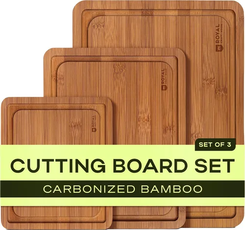 Vista 16 de ROYAL CRAFT WOOD Tabla de cortar de madera, tablas de cortar de bambú con ranura para jugo, tabla de cortar de cocina para carne, queso y verduras