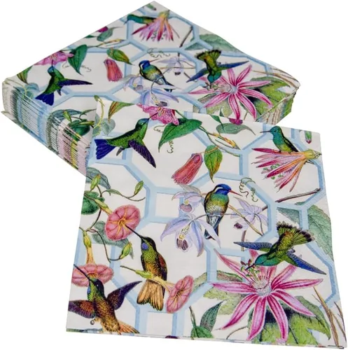 Vista 6 de Caspari Servilletas de cóctel de papel enrejado de colibrí - 20 por paquete