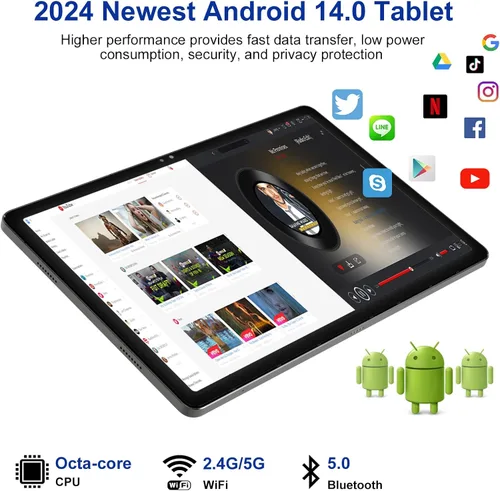 Vista 5 de 2026 - Tableta de 11 pulgadas Gemini ai Android Tablets 18GB RAM 128GB ROM+1TB TF Expand, pantalla 2K, CPU T616, cámara de 23 MP, WiFi 5G, altavoz