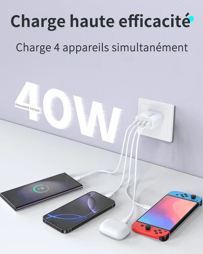 Vista 2 de Bloque de cargador USB C de 45 W, paquete de 2 cargadores de pared plegables, cargador de 3 puertos tipo C, bloque de carga rápida multipuerto