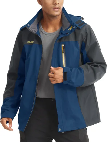 Vista 3 de MAGCOMSEN Men's Hooded Windproof Water Resistant Rain Jacket Windbreaker 5 Pockets for Hiking,Fishing,Runing