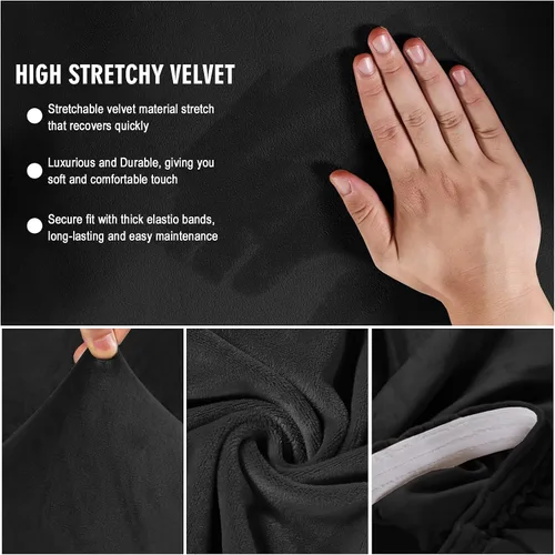 Vista 3 de ele ELEOPTION Funda de futón de terciopelo, funda elástica para sofá cama, funda de colchón elástica con parte inferior elástica para niños, Negro