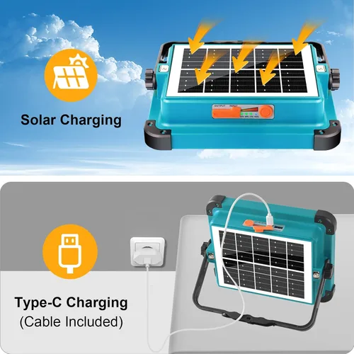 Vista 2 de Luz de trabajo recargable solar, 480 LED 12000 mAh con brillo continuo para lugar de trabajo, batería recargable LED, luz de piso LED, impermeable