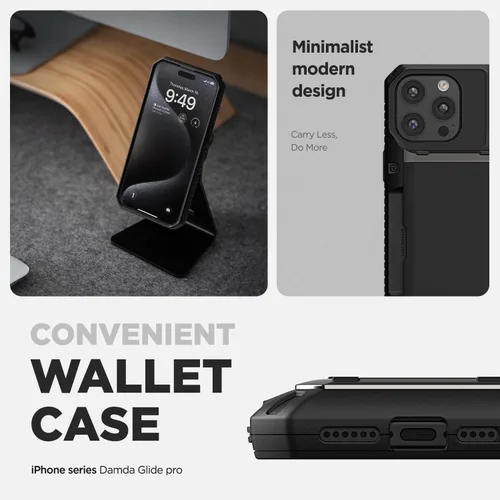 Vista 2 de VRS DESIGN Damda Glide Pro - Funda para iPhone 13 Pro, resistente funda semiautomática [4 tarjetas] con soporte para ranura para tarjetas compatible
