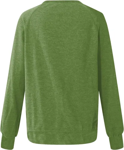 Vista 4 de Camisas para mujer, sudadera casual de manga larga raglán de color sólido para mujer, cuello redondo, sudadera básica