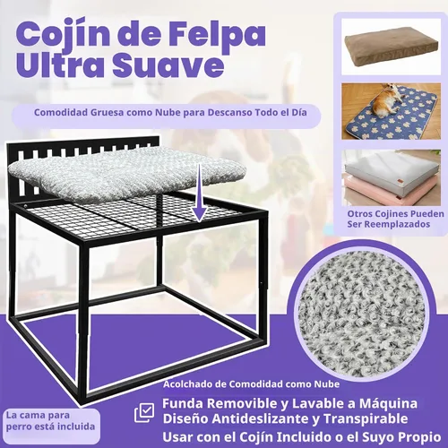 Vista 4 de Beside - Cama para perro, literas para perros de altura ajustable, marco de cama de metal para perros de 47 x 31 pulgadas, con cojín, XL