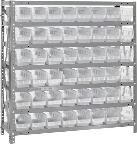 Vista 506 de Quantum QSBU-245BK Heavy Duty Shelving Unit with (7) Shelves and (24) QUS245 Black Bins for Garage Warehouse Storage Distribution 400 lb Load
