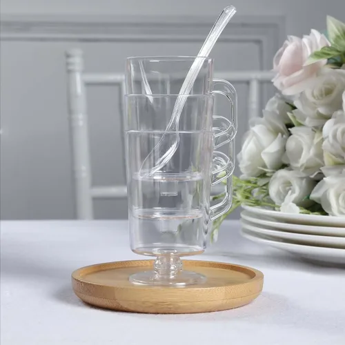 Vista 9 de Efavormart 24 Pack Tazas de café, té y espresso de plástico transparente mini de 2oz con cucharas, juego de tazas desechables para postres y Type7