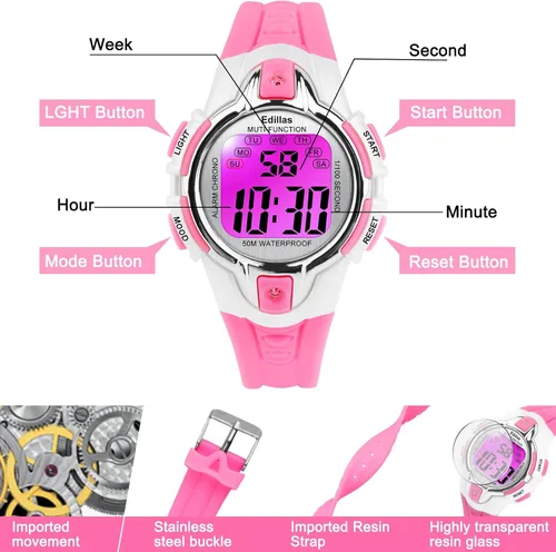 Vista 6 de Edillas Kids Watches Digital Girls Boys,7 Colors Light Wrist Watch for Child Waterproof Sport Outdoor Multifunctional Watches with StopwatchAlarm