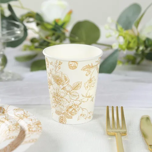 Vista 9 de Efavormart - Paquete de 24 vasos de papel franceses, elegantes vasos desechables de oro blanco para fiesta, 9 onzas tipo10
