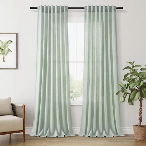 Vista 36 de Aersas Aqua Green Linen Curtains 84 Inches Long 2 Panels Set Back Tab Rod Pocket Living Room Curtain Farmhouse Rustic Light Filtering Hook Drapes