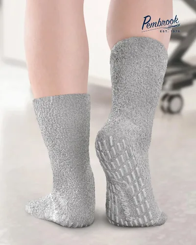 Vista 5 de Pembrook Non SkidSlip calcetinesFuzzy Slipper HospitalCalcetines (2Paquetes), Negro, Gris, Azul Marino, Rosa, Púrpura, ideal para adultos, hombres
