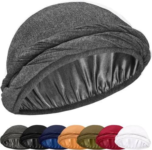 Vista 14 de Turbante Halo con Forro de Satén de Seda Envolvente de Cabeza Preajustado Gorro de Calavera para Hombres y Mujeres Gorro para Dormir Cubierta