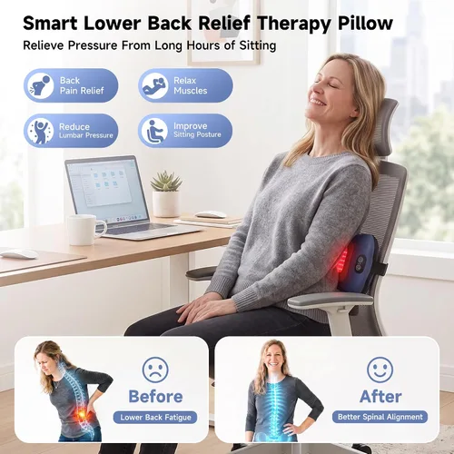 Vista 3 de Almohada de apoyo lumbar inalámbrica, masajeador de espalda baja