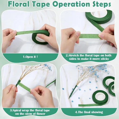 Vista 4 de Paxcoo Kit de herramientas de cinta floral y arreglo de alambre floral con cinta verde, alambre floral, alfiler de flores de boutonniere, cortador